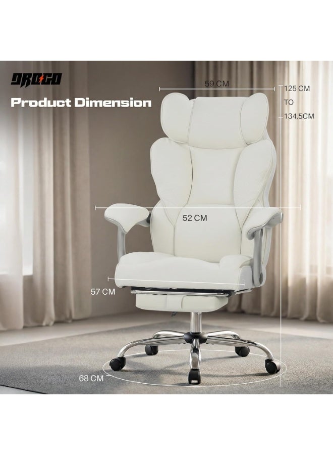 DROGO Emperium Office Chair for Work from Home 400LBS | Ergonomic Executive Boss Chair with PU Leather, High Back, Spacious Cushion Seat & Pumping Lumbar Support | Desk Chair with Premium Metal Base & Footrest White - Image 3